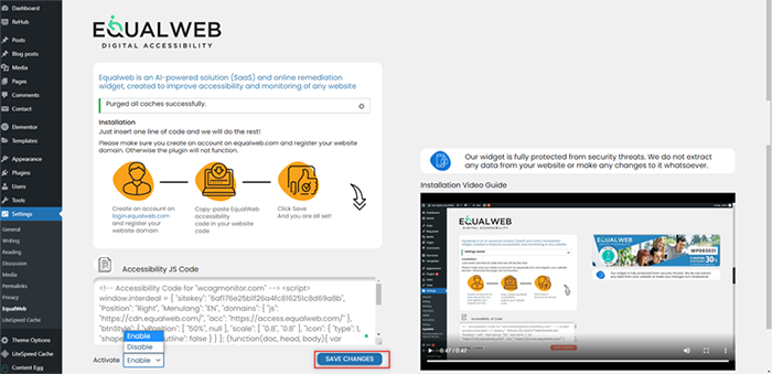 Past acceessibility code at Equalweb Plugin